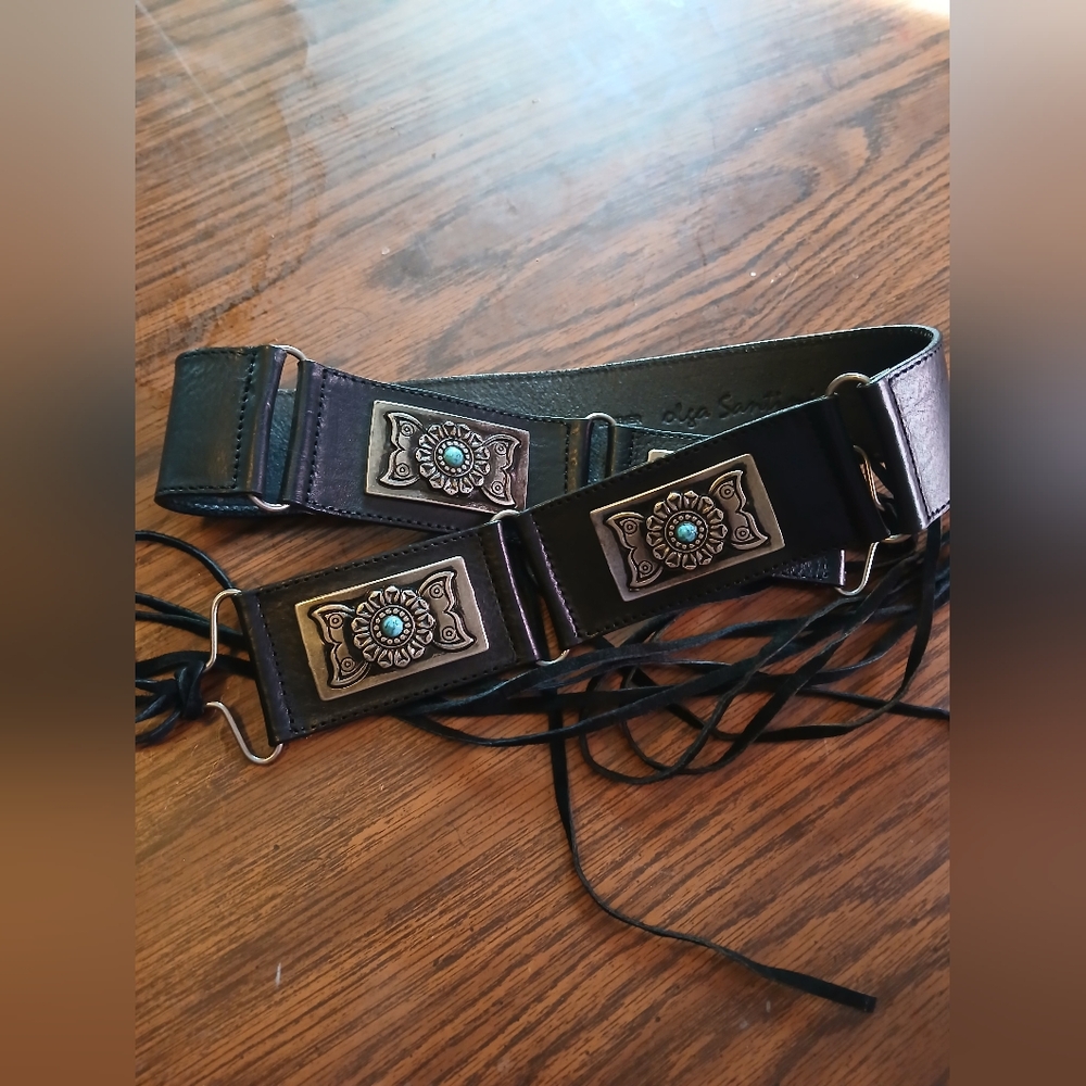 Women's Black Leather Belt  with Decorative Buckles